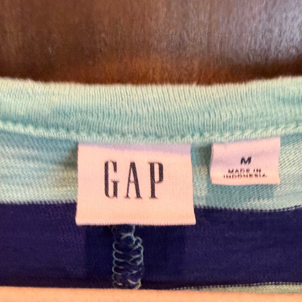 GAP Striped Short Sleeve T-Shirt Dress in Navy and Aqua - Picture 2 of 3